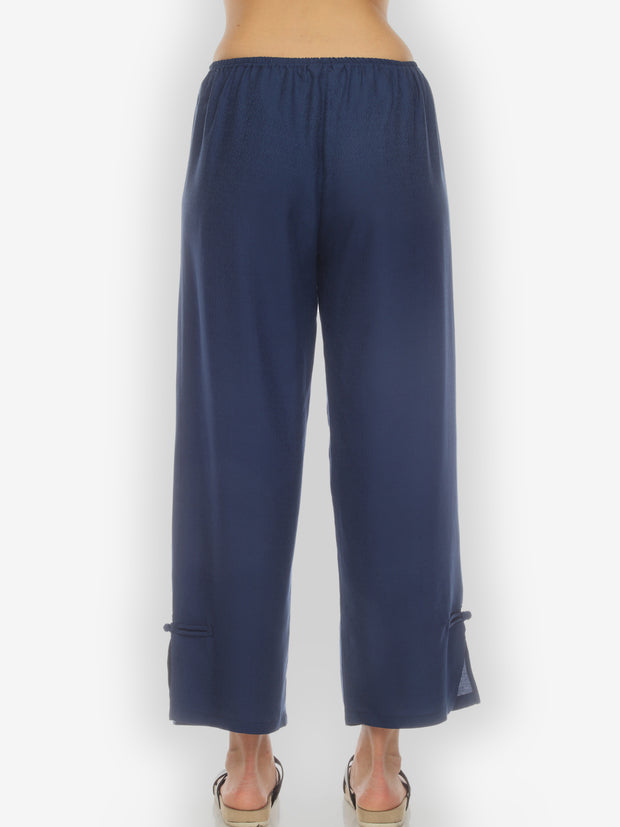 Silk Blend Solid Navy Pant