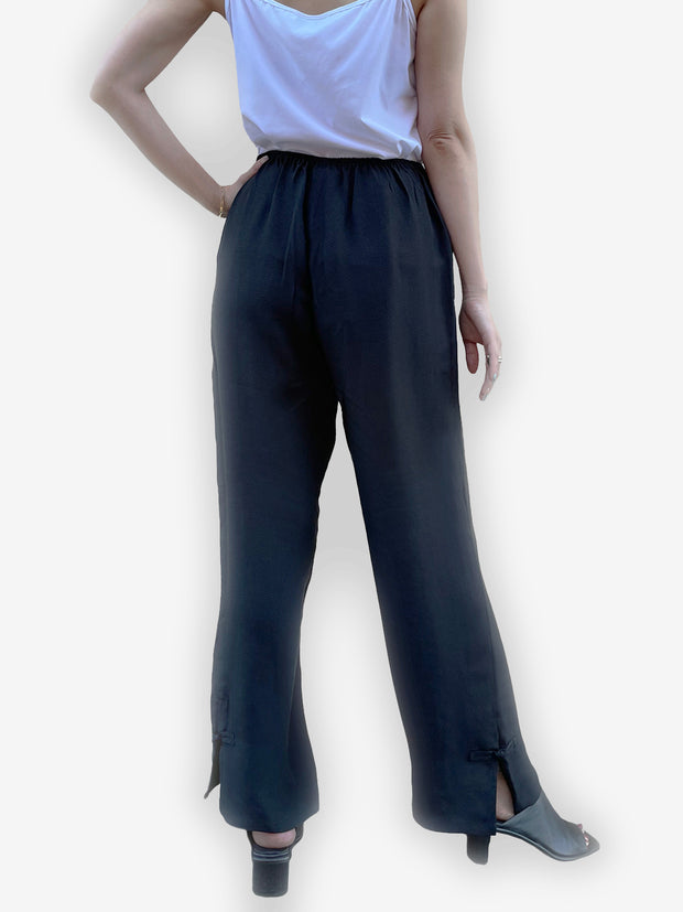 Straight Leg Silk Pant with a Frog Detail