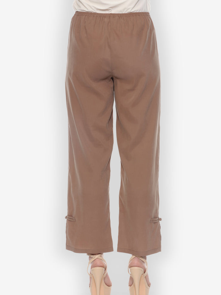 Solid Viscose Pant in Light Brown