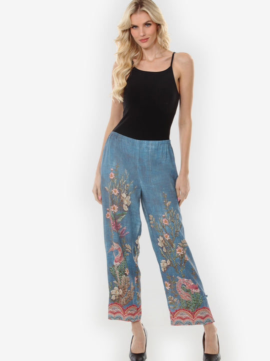 Vintage Koi Embroidery Pull on Pant