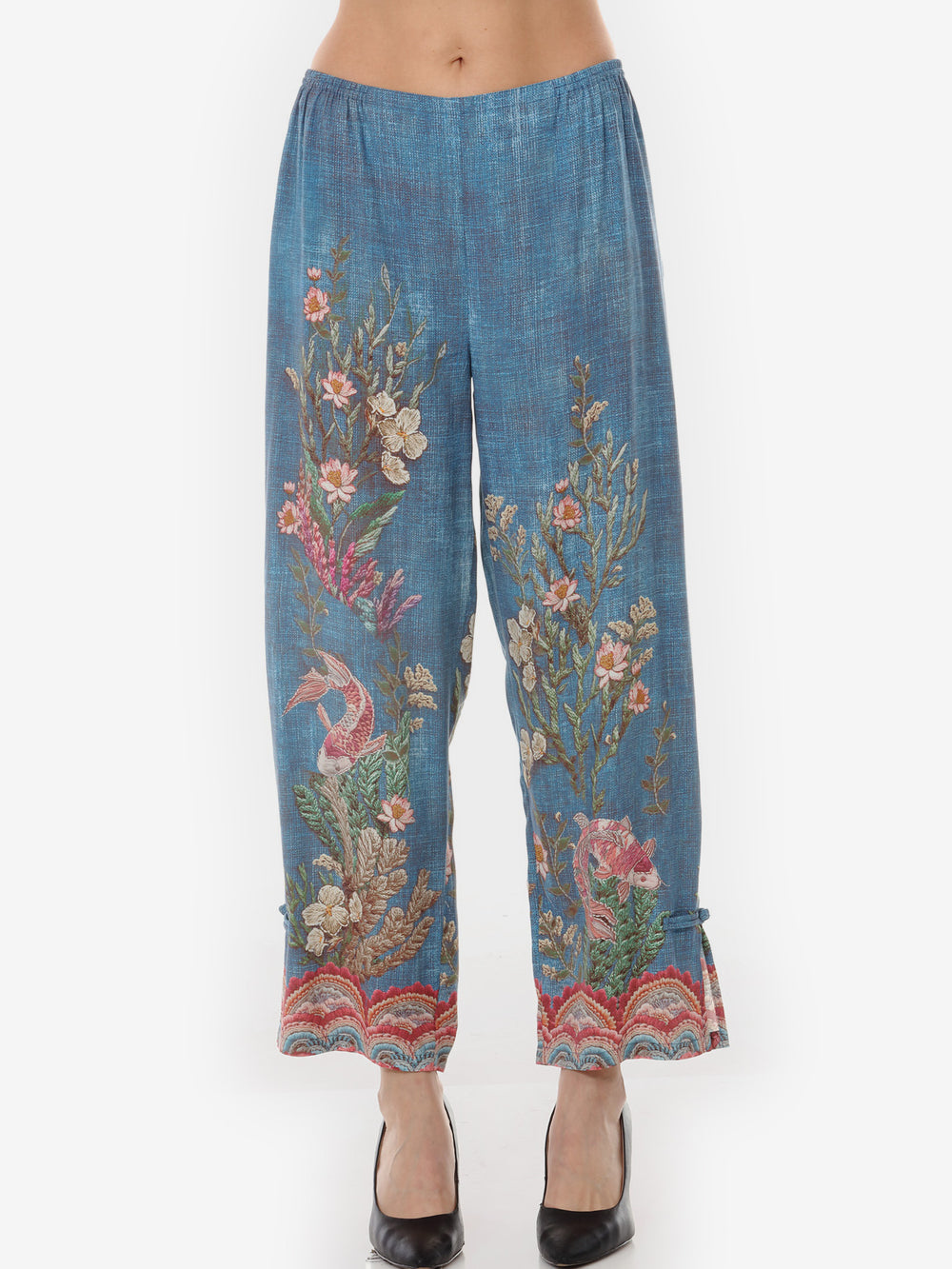 Vintage Koi Embroidery Pull on Pant