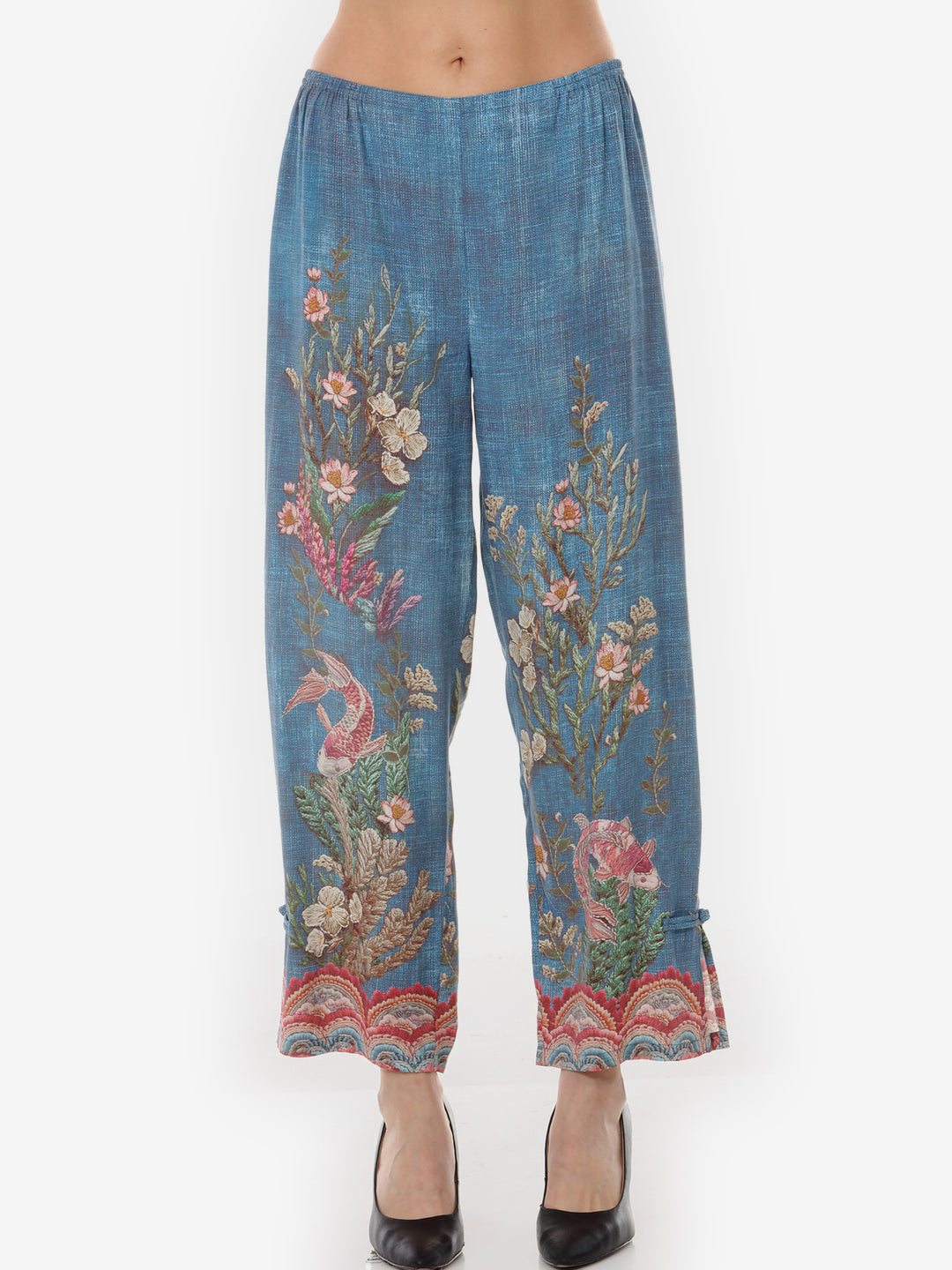Vintage Koi Embroidery Pull on Pant