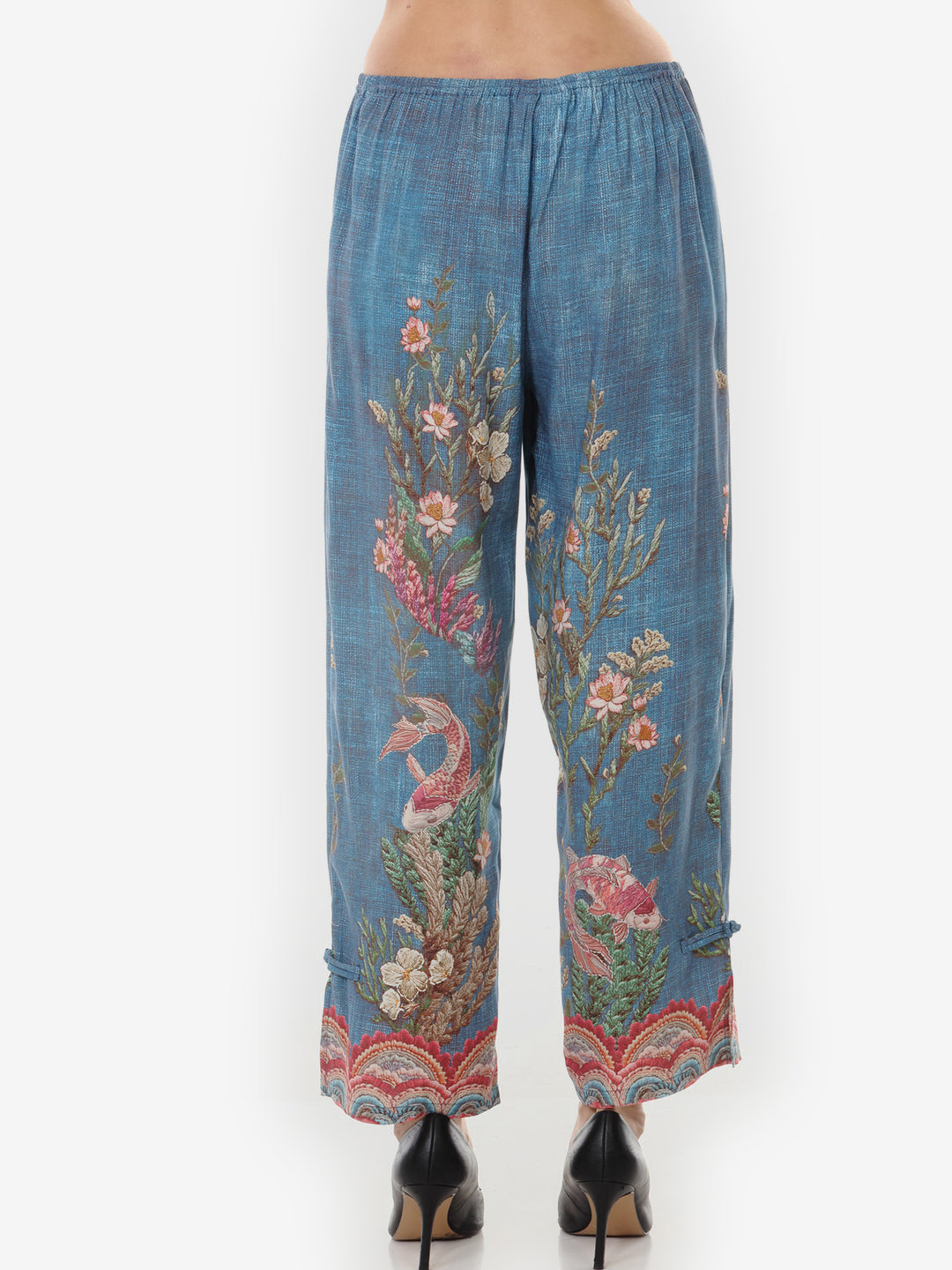 Vintage Koi Embroidery Pull on Pant