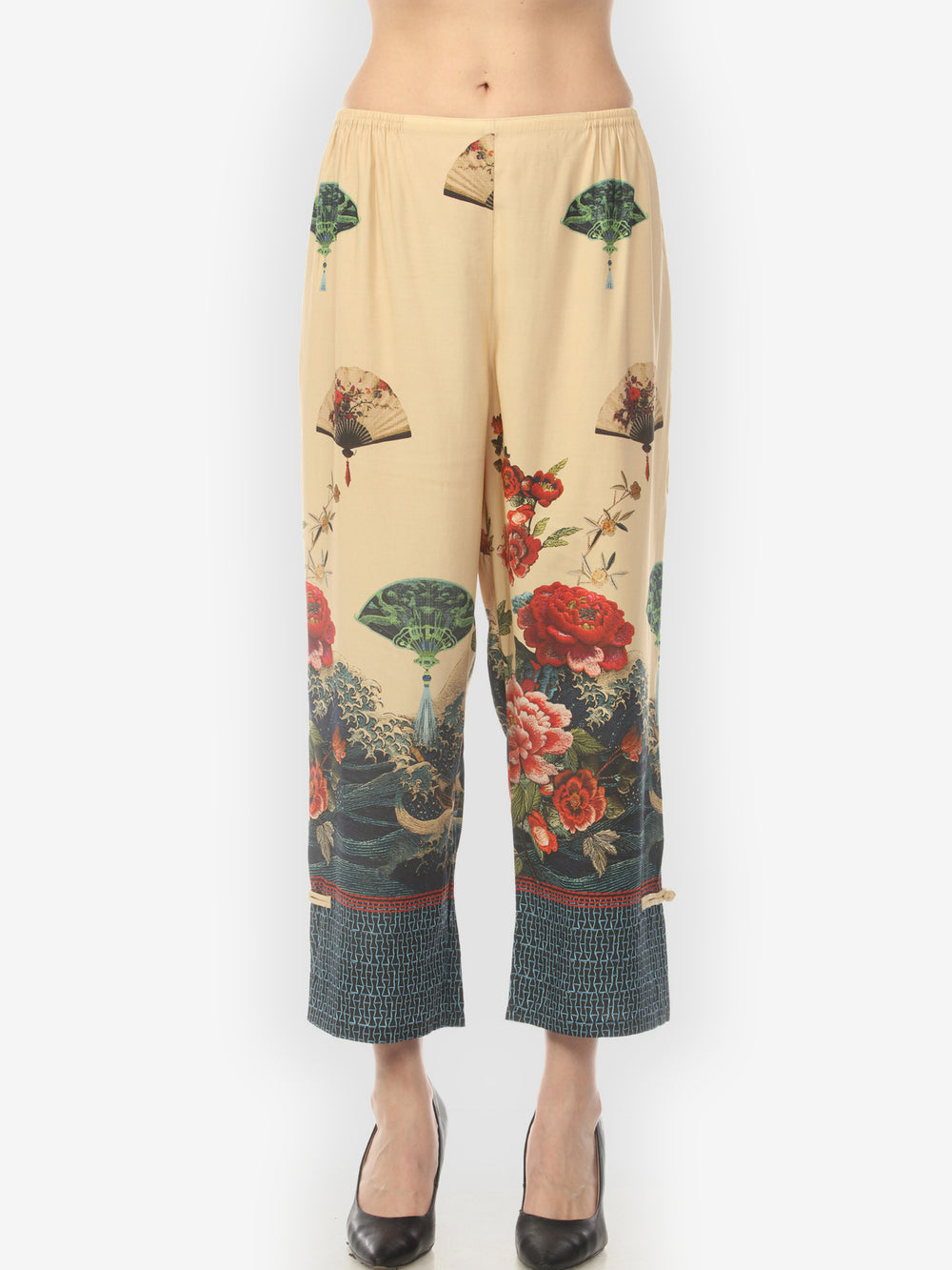 Waves Fans Flowers in Cream Pull on Pant