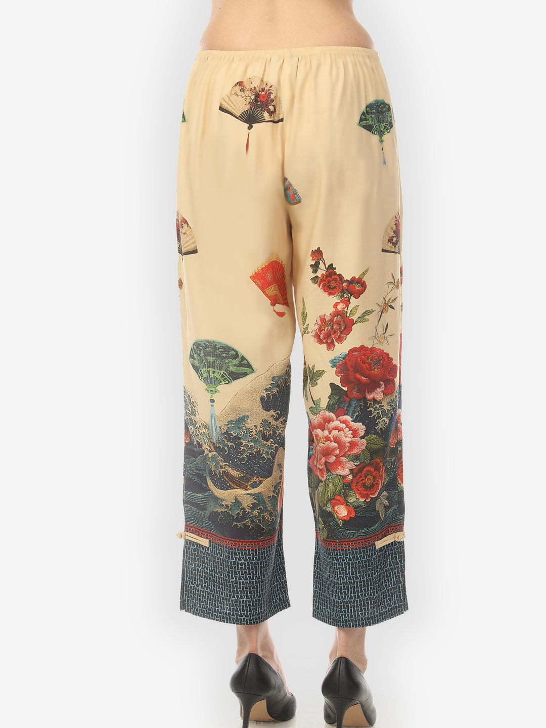 Waves Fans Flowers in Cream Pull on Pant