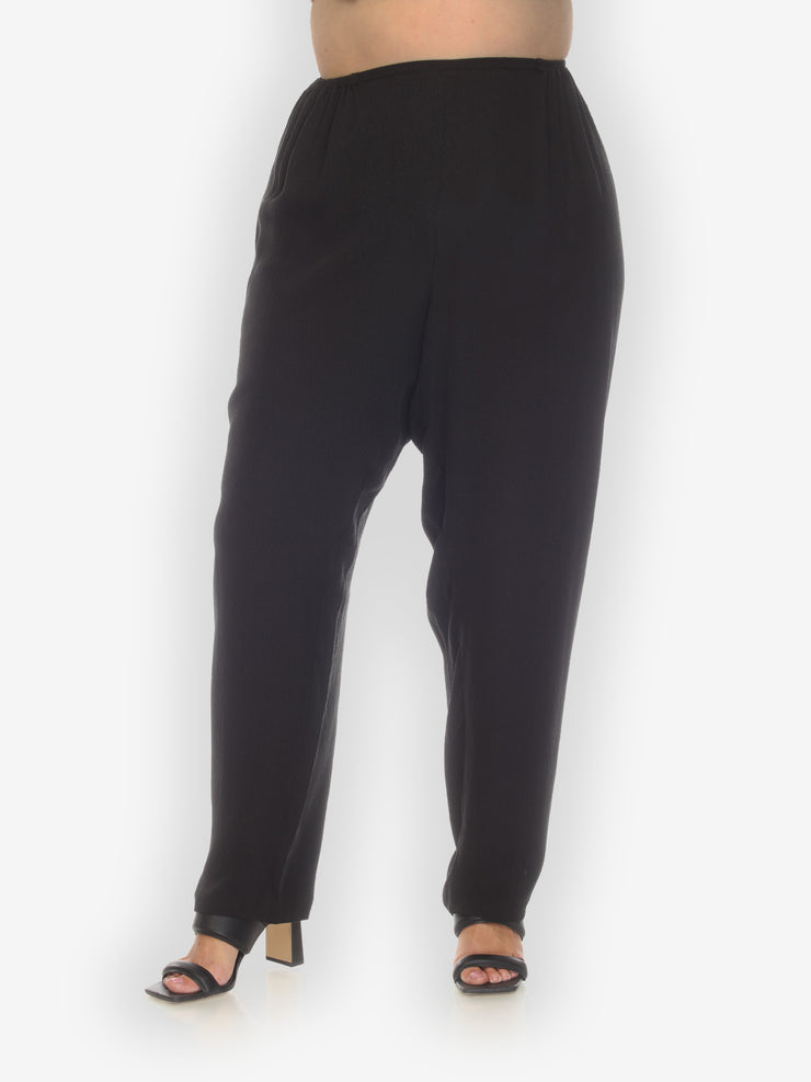 Textured Silk Black Pull On Pant