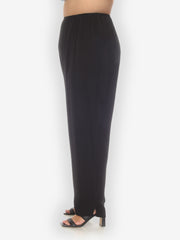 Textured Silk Black Pull On Pant