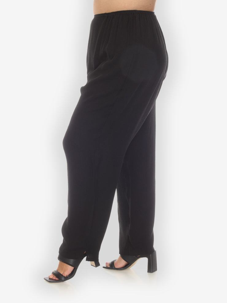 Textured Silk Black Pull On Pant