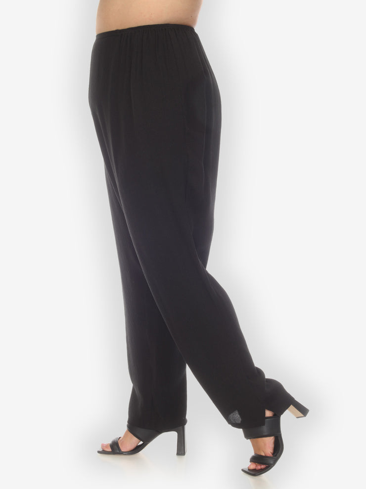 Textured Silk Black Pull On Pant