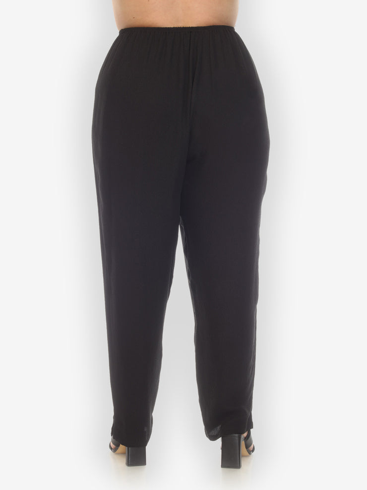 Textured Silk Black Pull On Pant