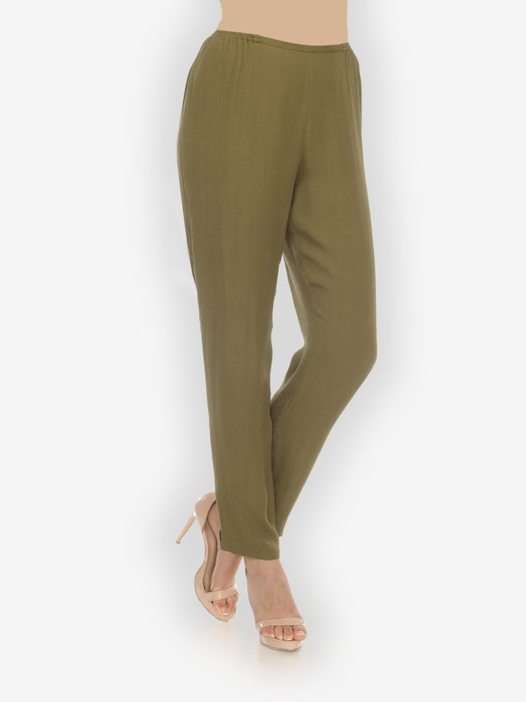 Textured Feel Silk Olive Pull on Pant