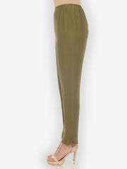 Textured Feel Silk Olive Pull on Pant