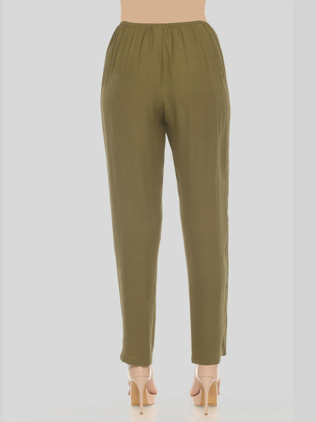 Textured Feel Silk Olive Pull on Pant