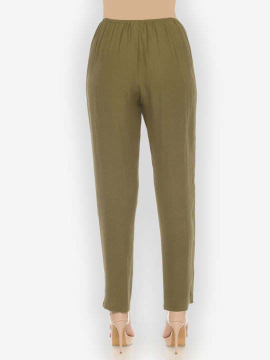 Textured Feel Silk Olive Pull on Pant