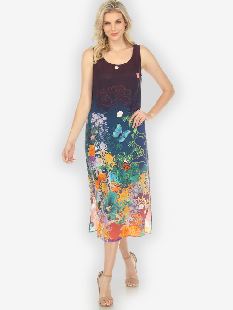 Chrysanthemum Gold Dream Silk Blend Tank Dress