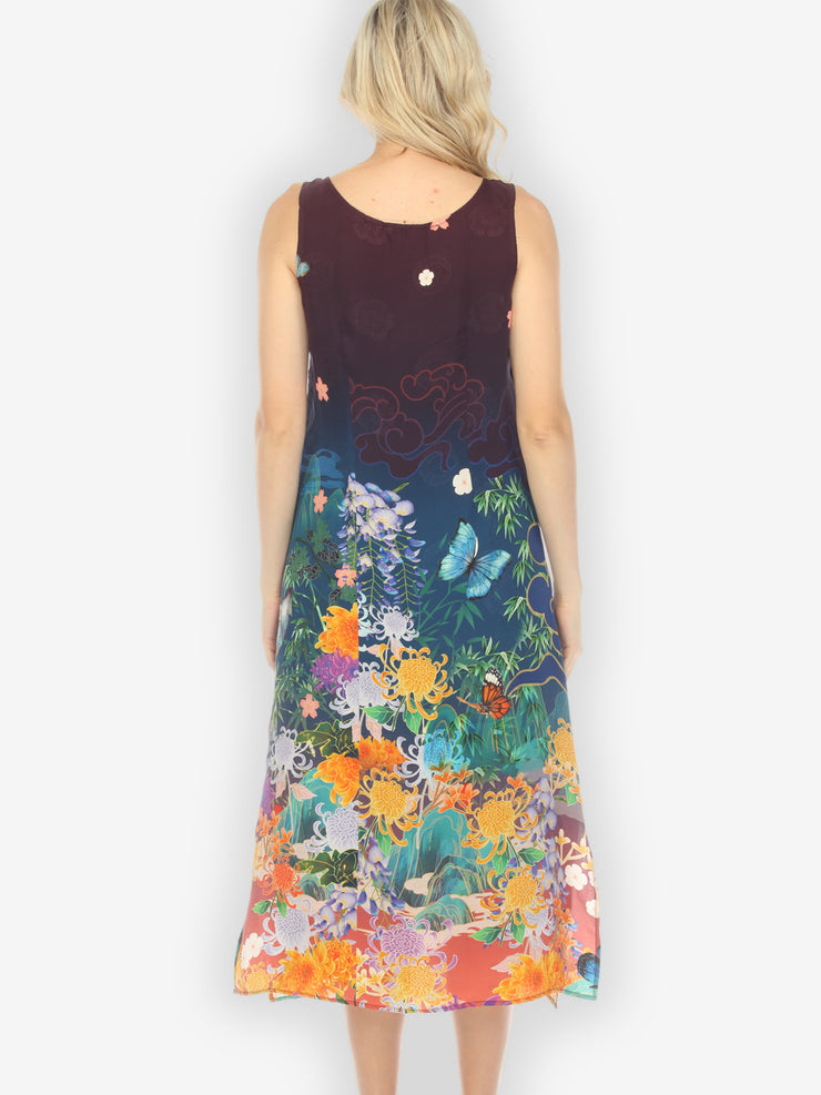 Chrysanthemum Gold Dream Silk Blend Tank Dress