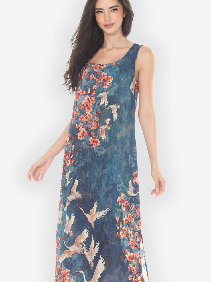 Sakura and Crane Silk Tank Dress