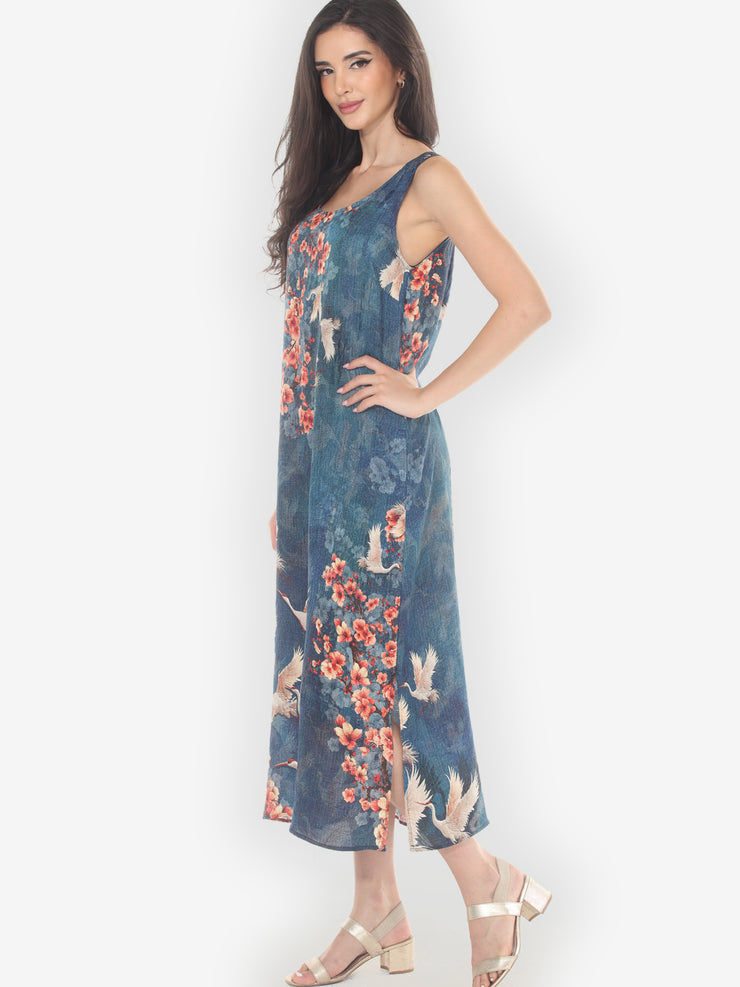 Sakura and Crane Silk Tank Dress