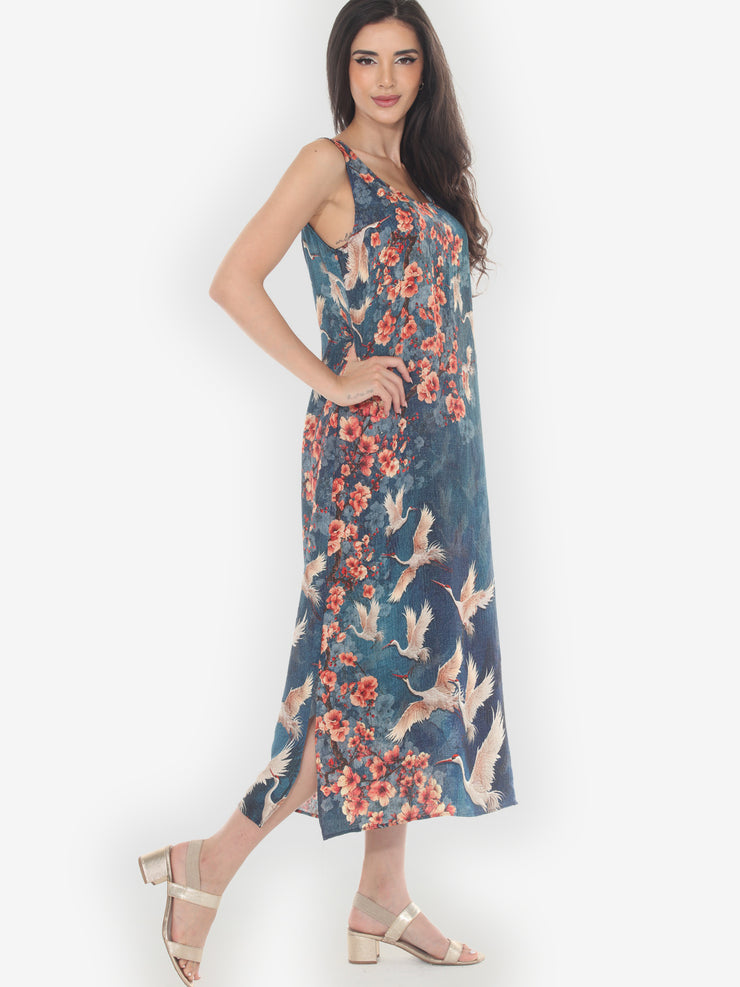 Sakura and Crane Silk Tank Dress