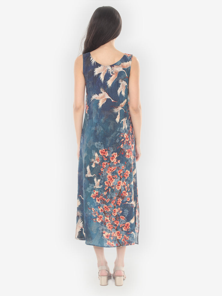 Sakura and Crane Silk Tank Dress