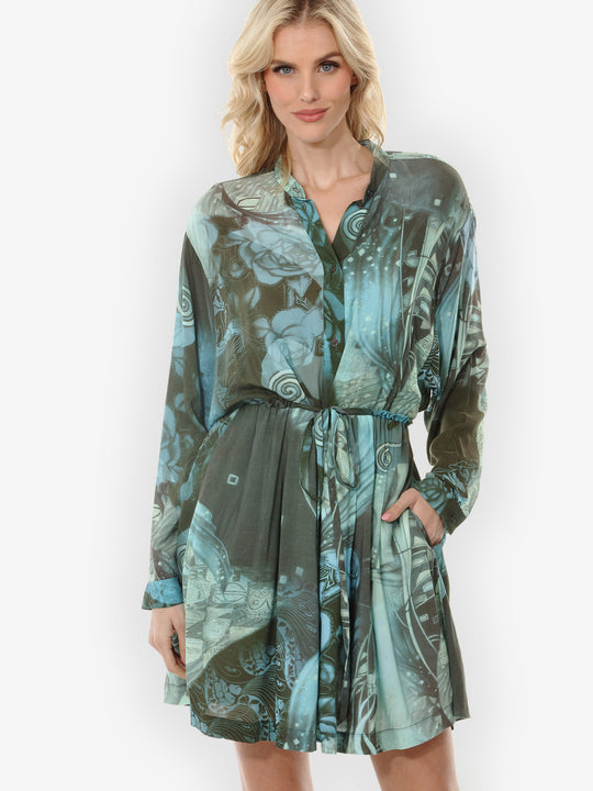Rose Art Earthy Olive Pullover Dress - S