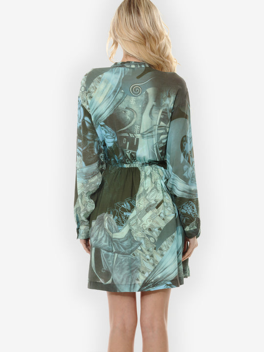 Rose Art Earthy Olive Pullover Dress - S