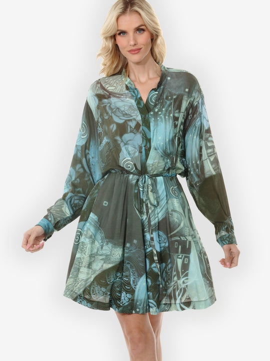 Rose Art Earthy Olive Pullover Dress - S
