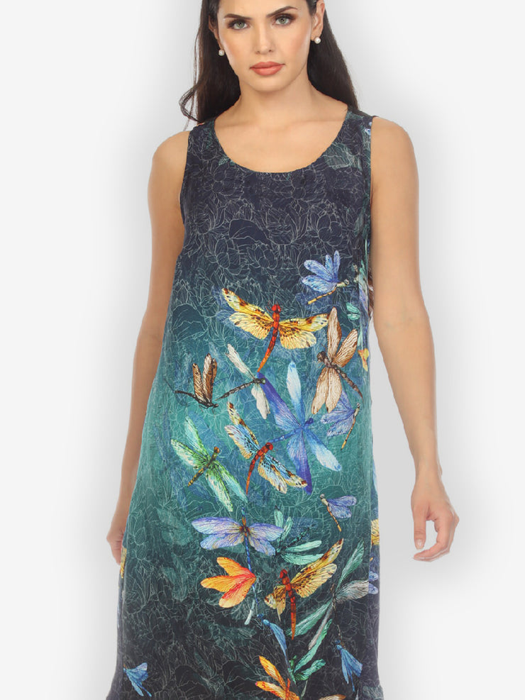 Colorful Dragonfly Silk Blend Tank Dress