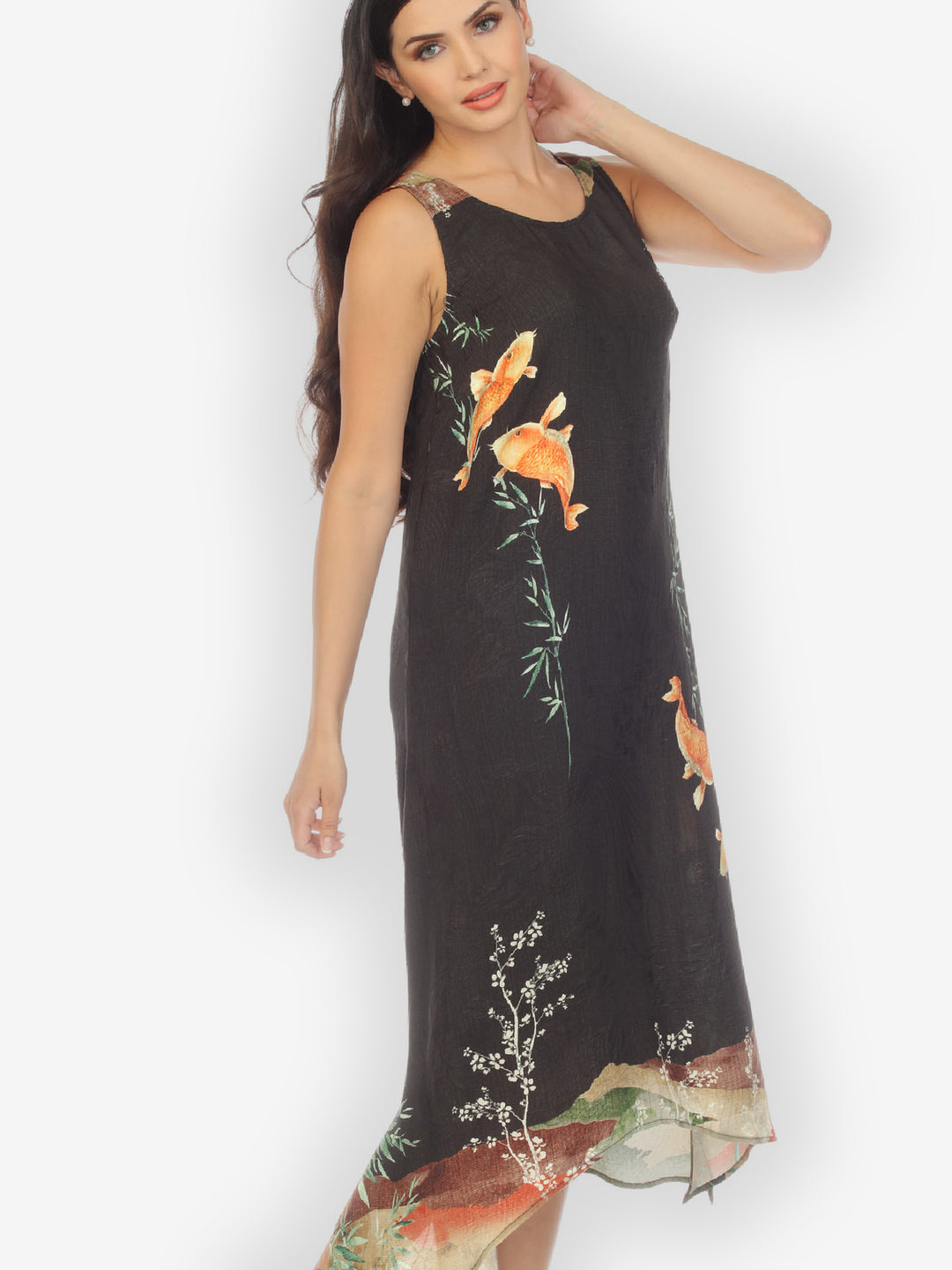 Engineered Koi Design Silk Blend Tank Dress