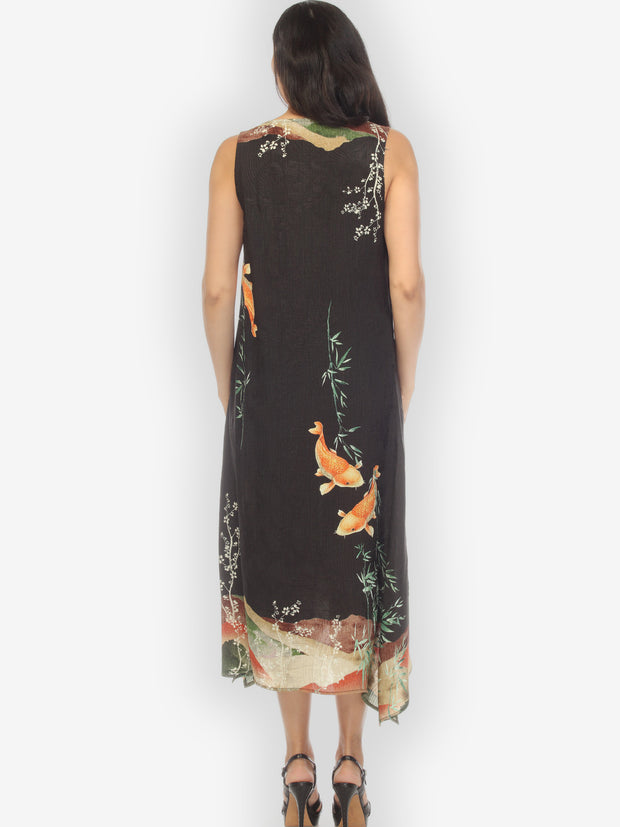 Engineered Koi Design Silk Blend Tank Dress