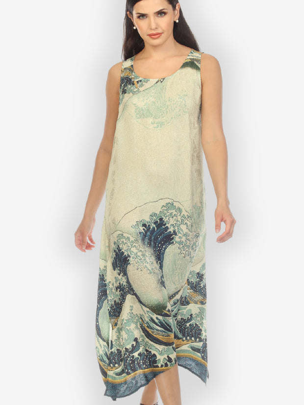 Japanese Wave Silk Blend Tank Dress