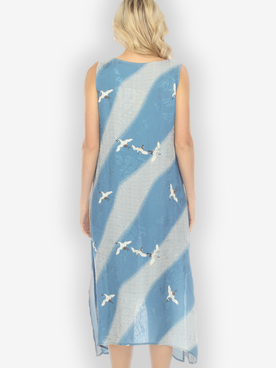Shibori Flying Crane Silk Blend Tank Dress