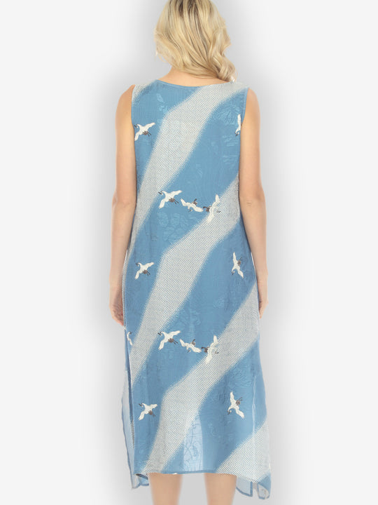 Shibori Flying Crane Silk Blend Tank Dress