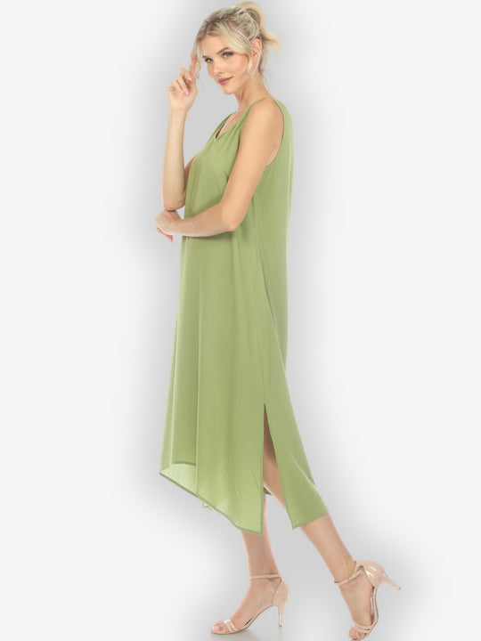 Solid Olive Silk Blend Tank Dress