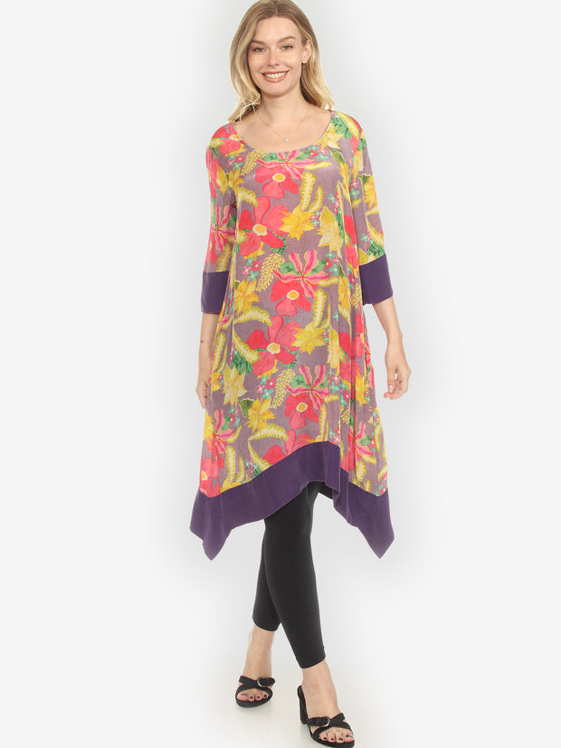 Tropical Hibiscus Paradise Silk Dress - M