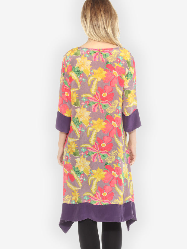 Tropical Hibiscus Paradise Silk Dress - M