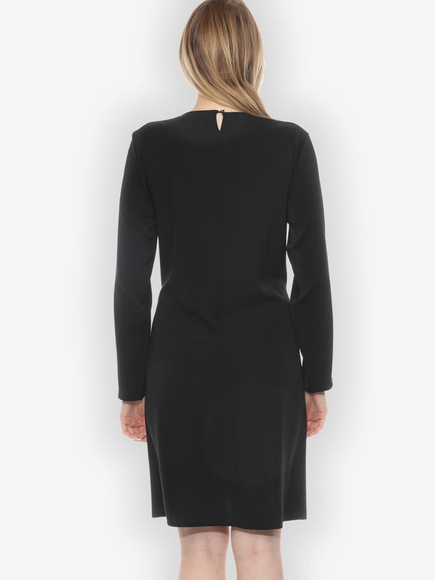 Solid Long Sleeve Black Dress