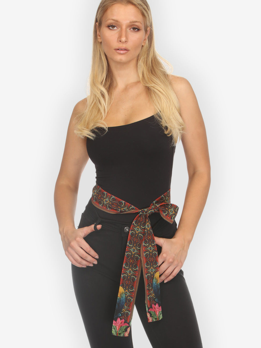 Embroidery Butterflies Blossoms Border Silk Belt