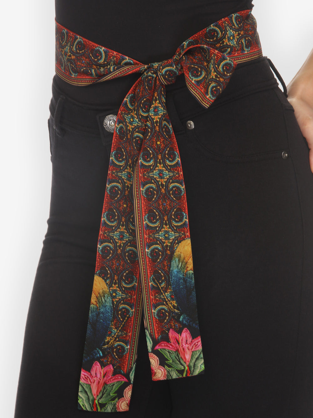 Embroidery Butterflies Blossoms Border Silk Belt