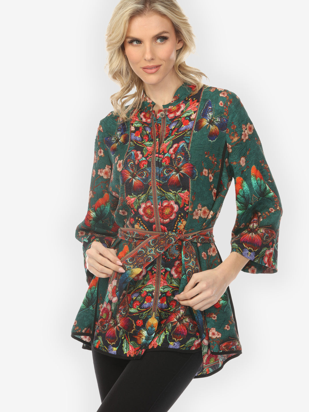 Embroidery Butterflies Blossoms Border Silk Belt