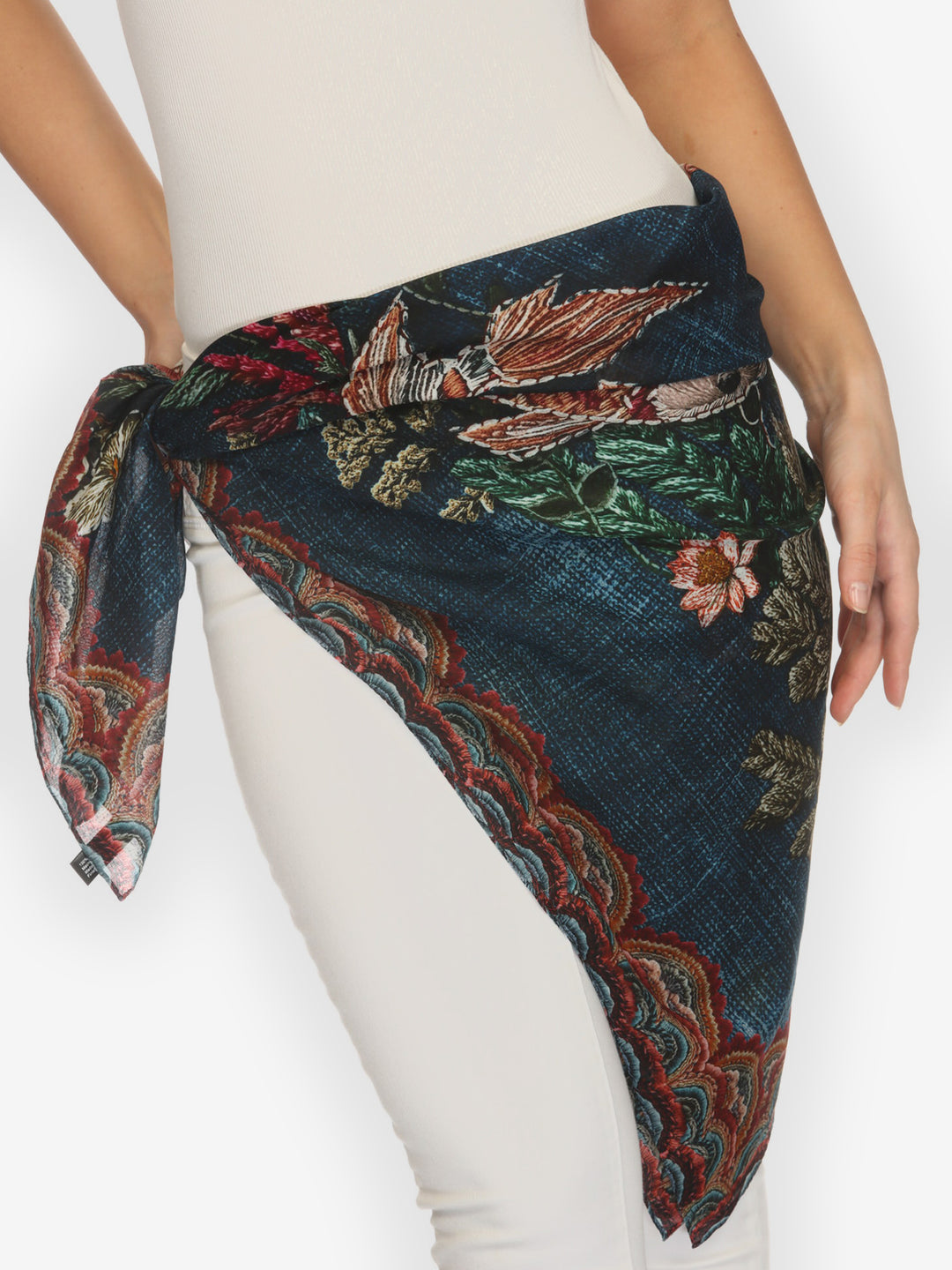 Vintage Koi Embroidery Cotton Scarf