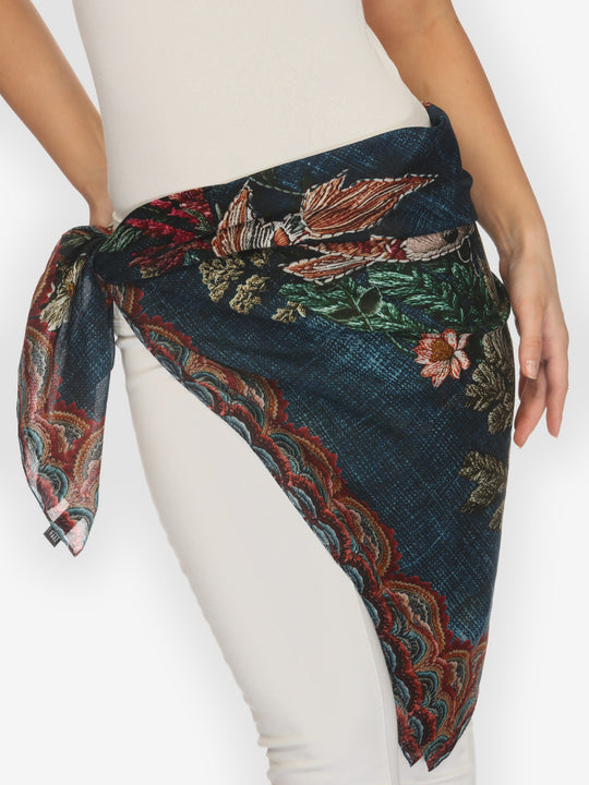Vintage Koi Embroidery Cotton Scarf