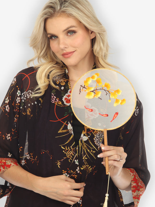 Goldfish with Ginkgo Tree Embroidery Fan