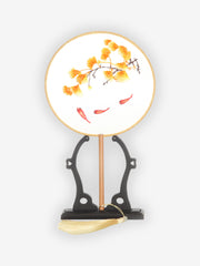Goldfish with Ginkgo Tree Embroidery Fan