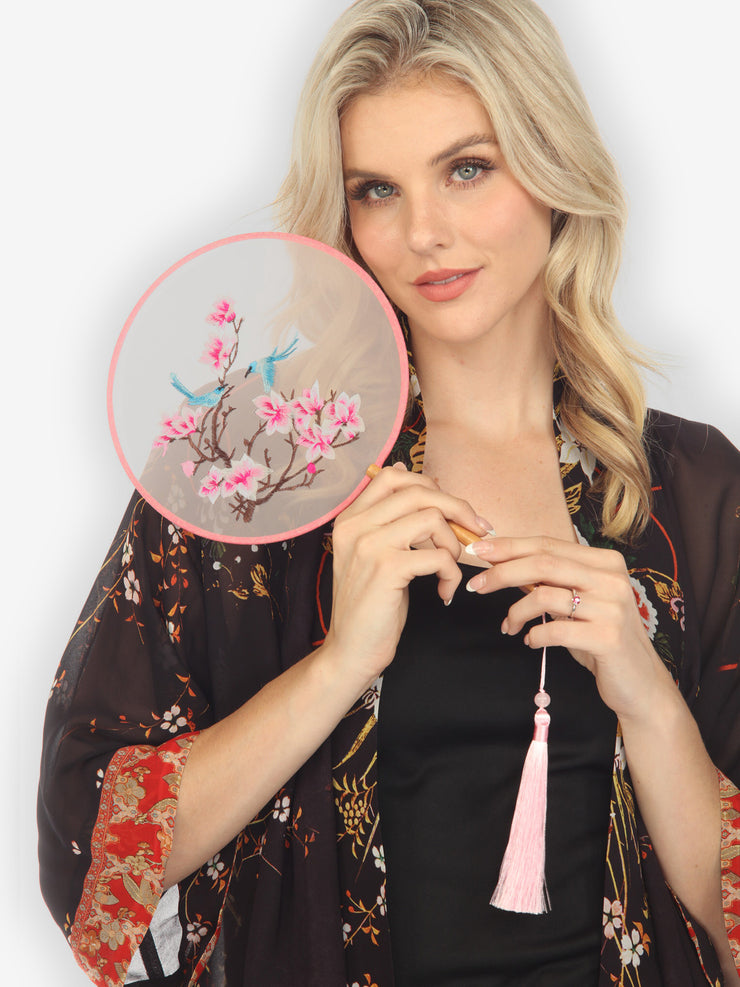 Spring Bird Blossom Embroidery Fan