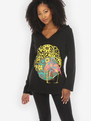 Flamingo Flower Print Cotton Hoodie -  M; L