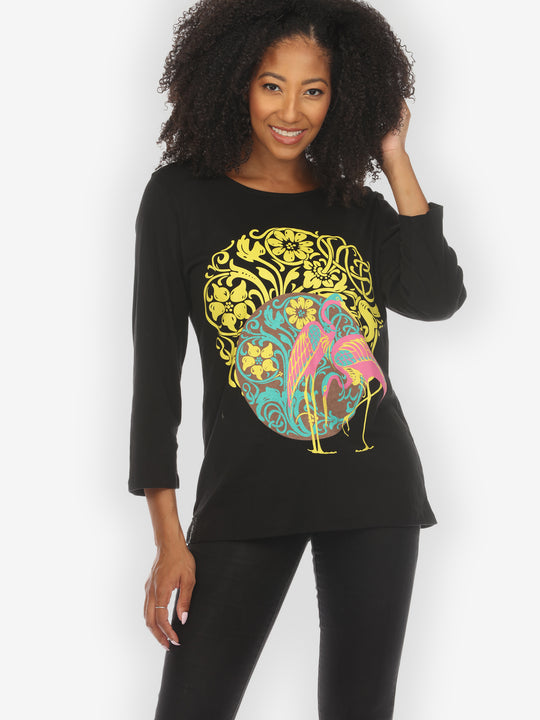 Flamingo Flower Print Heavier Cotton Tee - XL
