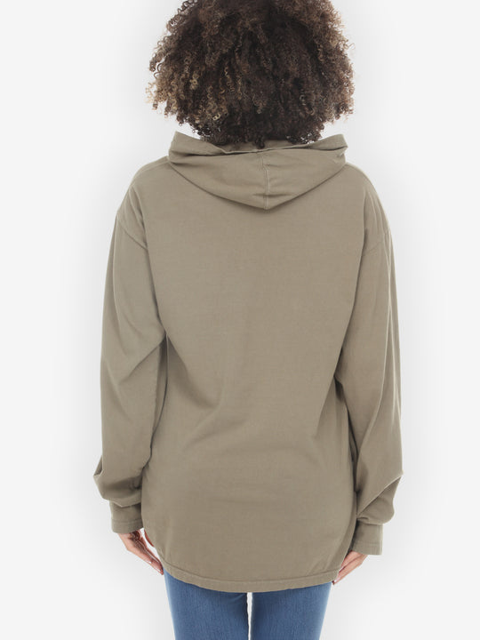 Flamingo Flower Print Khaki Hoodie Sweatshirt - L