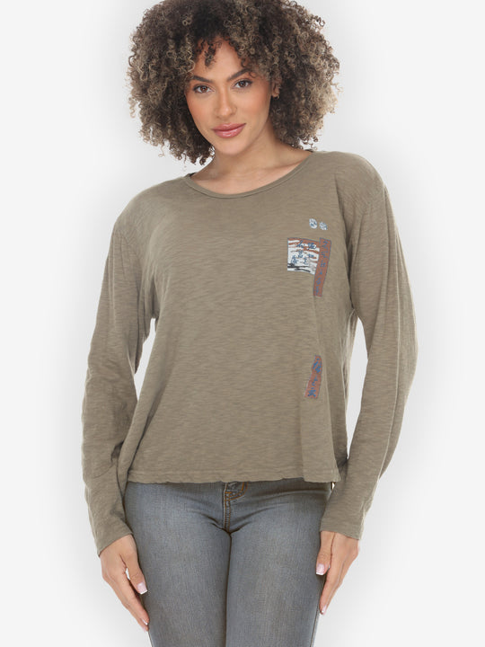 Japanese Irises Traditional Khaki Cotton Tee - XL