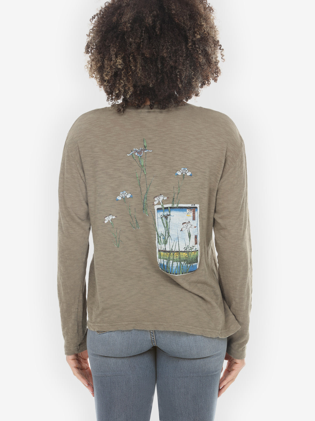 Japanese Irises Traditional Khaki Cotton Tee - XL